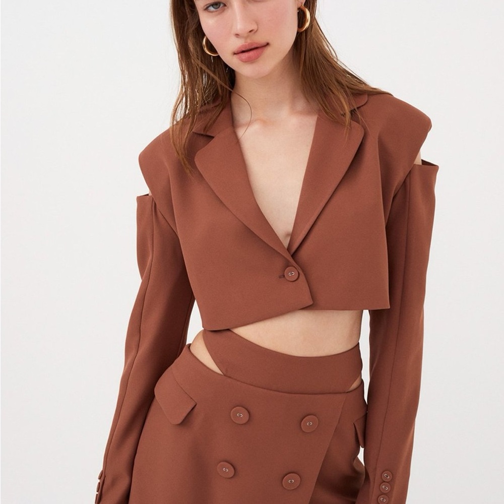 Cropped Brown Blazer with Cut-Out Detail